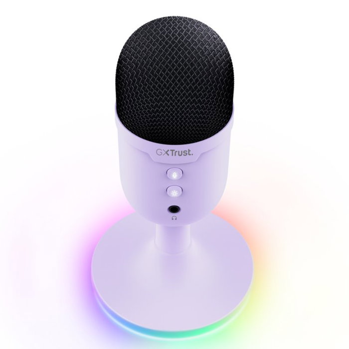 Trust Gaming Micrófono Gaming GXT 234 Yunix USB Lila para Streaming, PC, PS, Mac - Cardioide, RGB, Mute